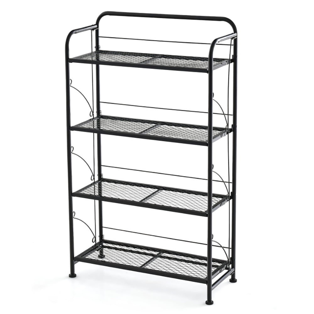 Aimee Lii 4-Tier Folding Plant Stand with Adjustable Shelf and Feet, Plant Stand Multi Tiered, Plant Display Stand for Living Room, Balcony, Black