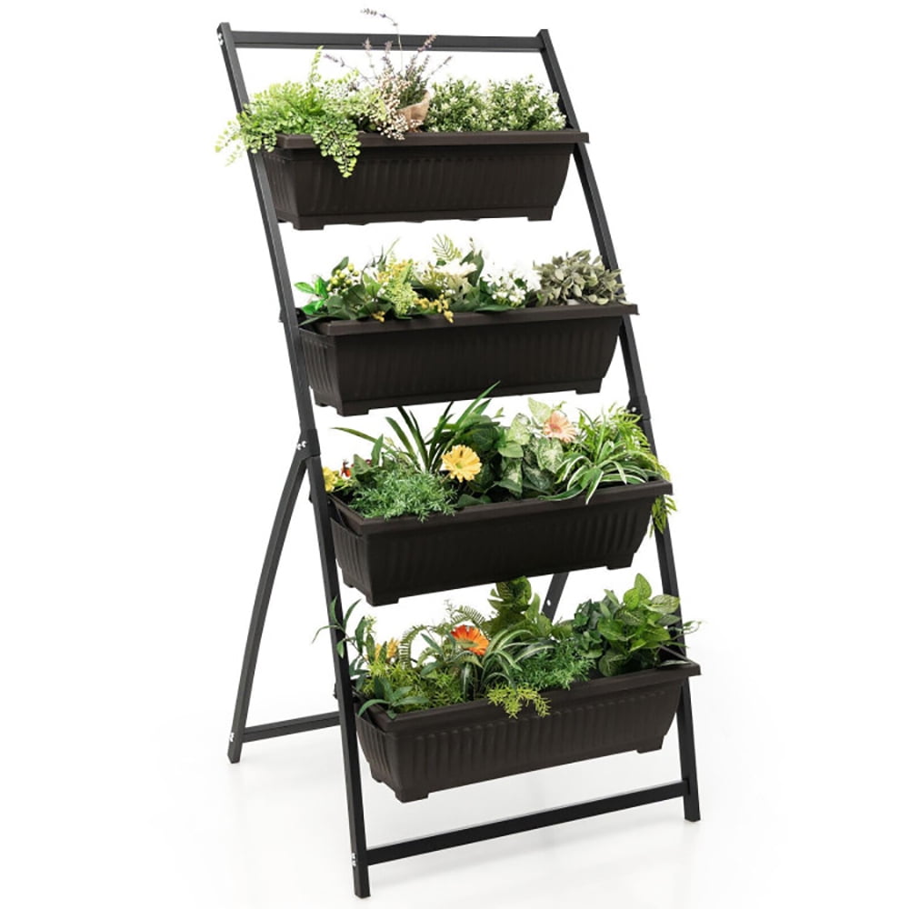 Aimee Lii 4-Tier Vertical Raised Garden Bed with 4 Containers and Drainage Holes, Vertical Garden Planter Outdoor-M