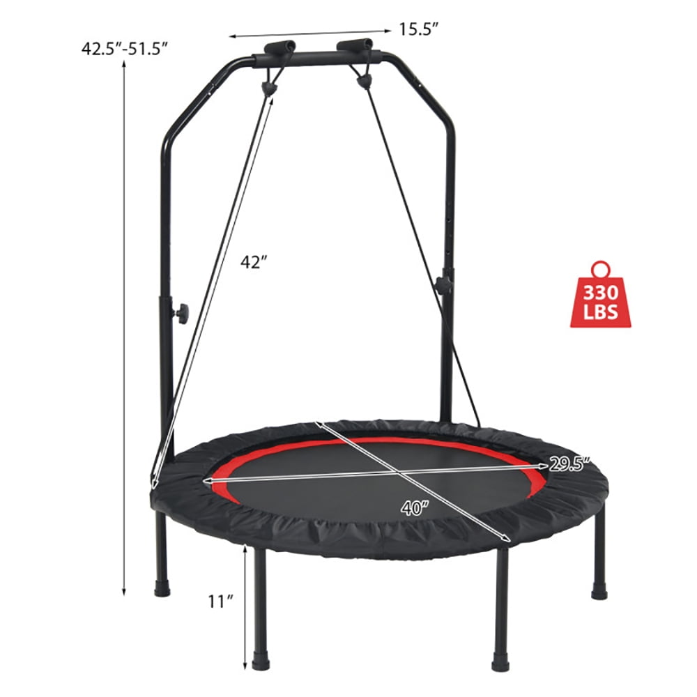 Aimee Lii 40 Inch Foldable Fitness Rebounder with Resistance Bands Adjustable, Trampoline for Kids, Red