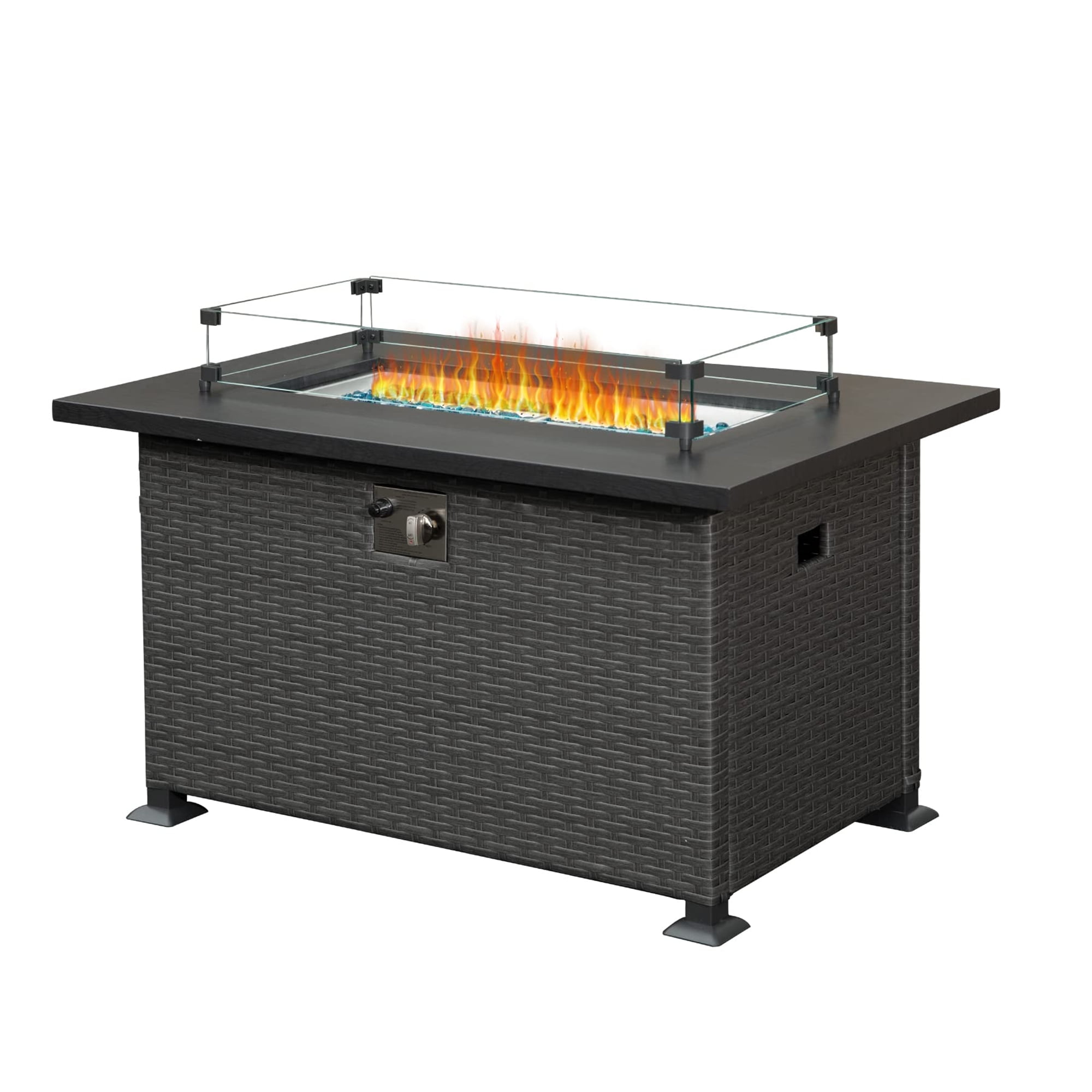 Aimee Lii 43.3" Fire Pit Table with Glass Wind Guard, 50,000 BTU Smokeless Fire Pits for Outside, Outdoor Wicker Gas Fire Pits for Backyard Patio Picnic, Gray Aimee Lii 43.3" Fire Pit Table with Glass Wind Guard, 50,000 BTU Smokeless Fire Pits for Outside, Outdoor Wicker Gas Fire Pits for Backyard Patio Picnic, Gray