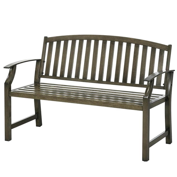 Aimee Lii 46" Outdoor Garden Bench, Metal Bench, Wood Look Slatted Frame Furniture for Patio, Park, Porch, Lawn, Yard, Deck, Outdoor Furniture for Outdoor Patio Garden Backyard, Black