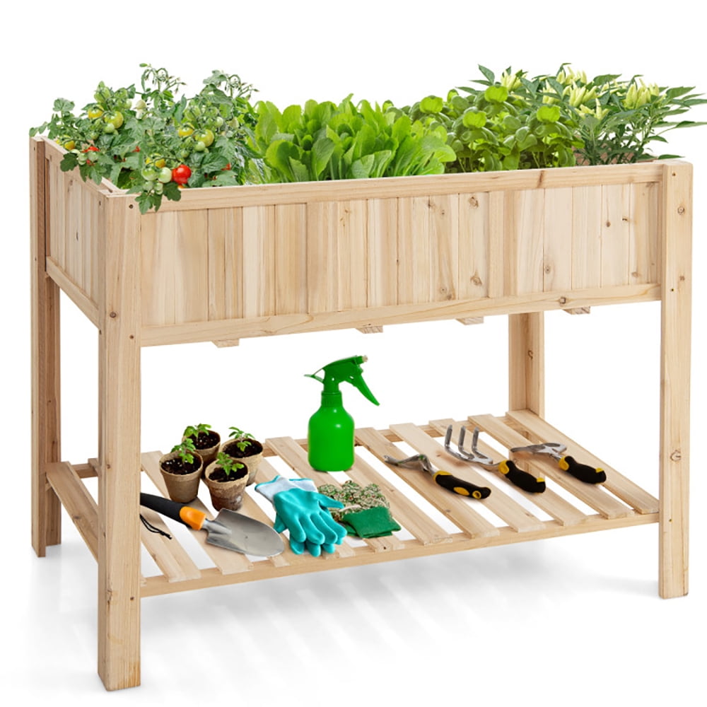 Aimee Lii 47 Inch Wooden Raised Garden Bed with Bottom Shelf and Bed Liner, Planters for Outdoor Plants, Raised Garden Bed with Legs