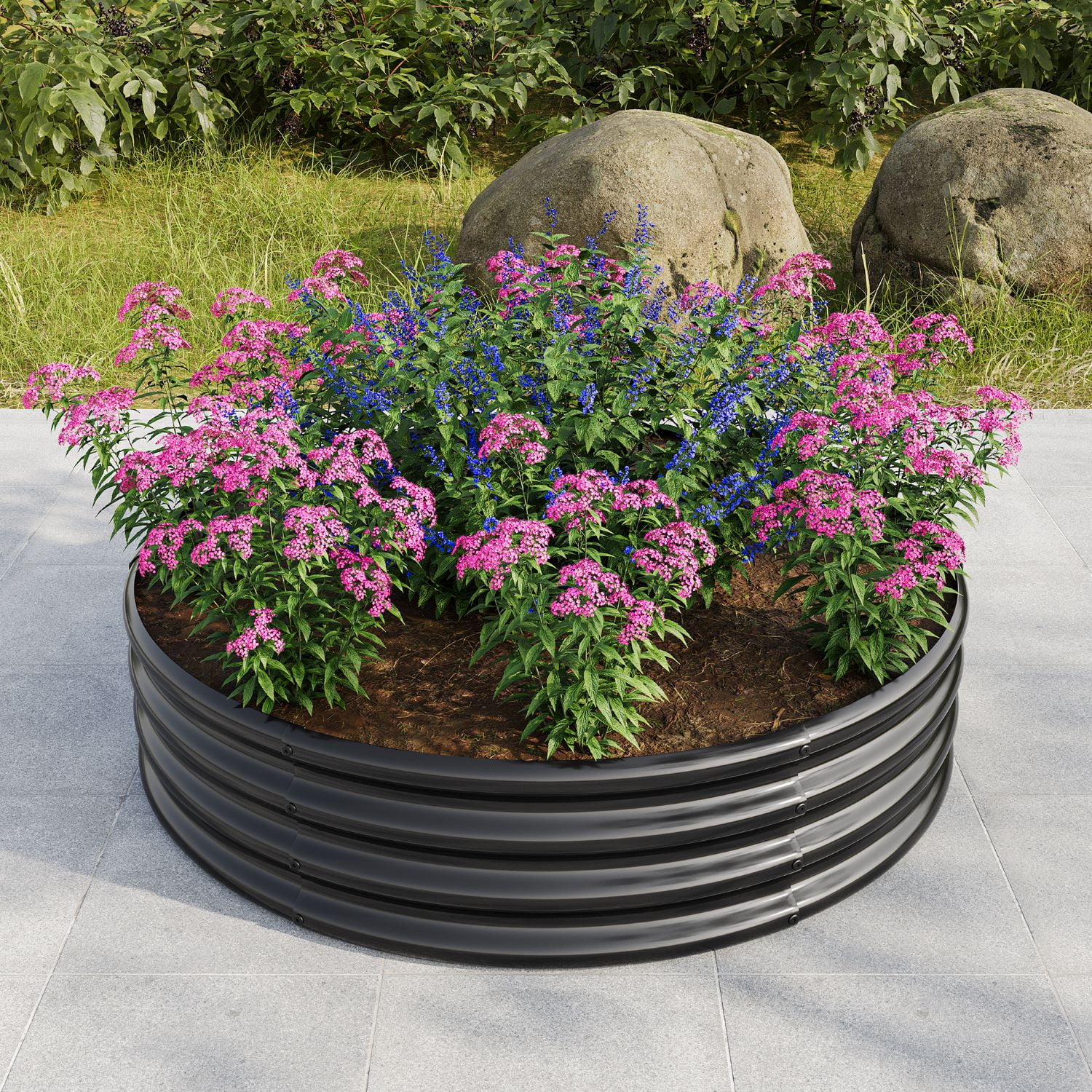 Aimee Lii 47x11.4" Tall Round Raised Garedn Bed, Metal Raised Beds for Vegetables, Outdoor Garden Raised Planter Box, Backyard Patio Planter Raised Beds for Flowers, Herbs, Fruits, Black