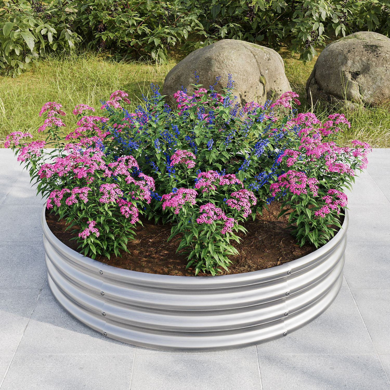 Aimee Lii 47x11.4" Tall Round Raised Garedn Bed, Metal Raised Beds for Vegetables, Outdoor Garden Raised Planter Box, Backyard Patio Planter Raised Beds for Flowers, Herbs, Fruits, Silver