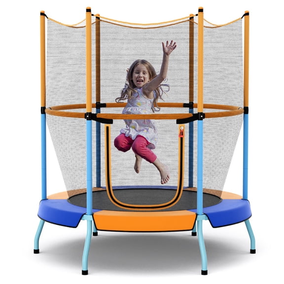 Aimee Lii 48" Toddler Trampoline with Safety Enclosure Net, Large Trampoline for Backyards, Outdoor Kids Trampoline-Orange