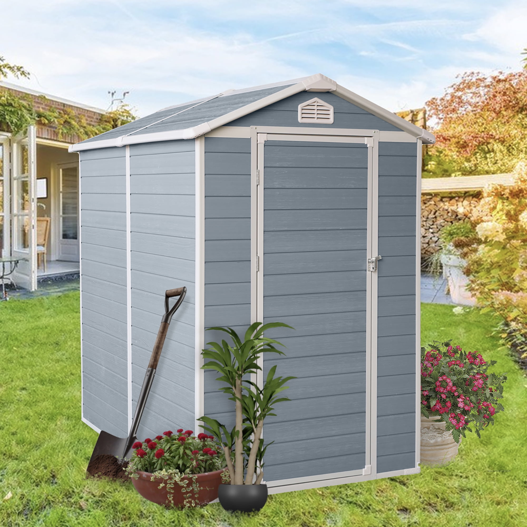 Aimee Lii 48" x 72" Outdoor Storage Shed, Utility Tool Shed Storage House, Sheds for Backyard Garden Patio Lawn, Gray