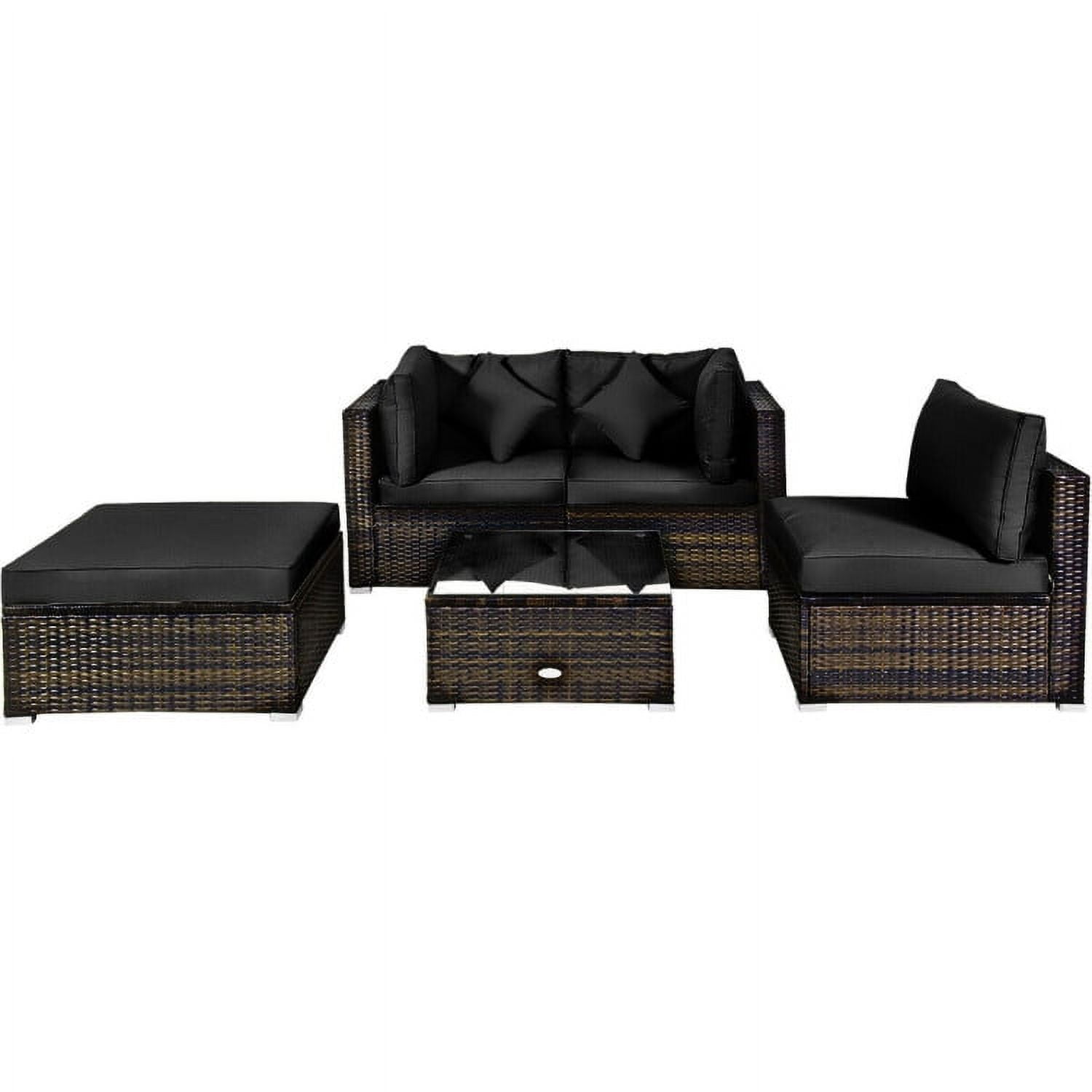 Aimee Lii 5 Pcs Outdoor Patio Rattan Furniture Set Sectional Conversation with Cushions, Outdoor Patio Set, Black