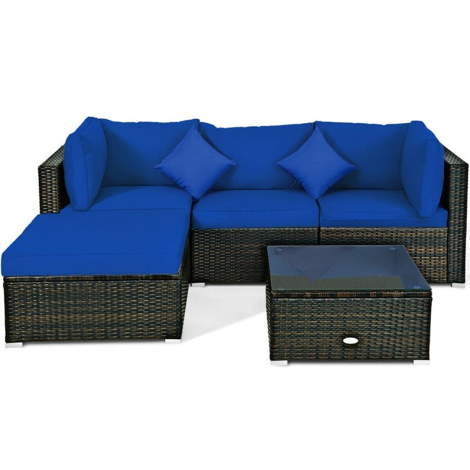 Aimee Lii 5 Pcs Outdoor Patio Rattan Furniture Set Sectional Conversation with Cushions, Outdoor Patio Set, Navy
