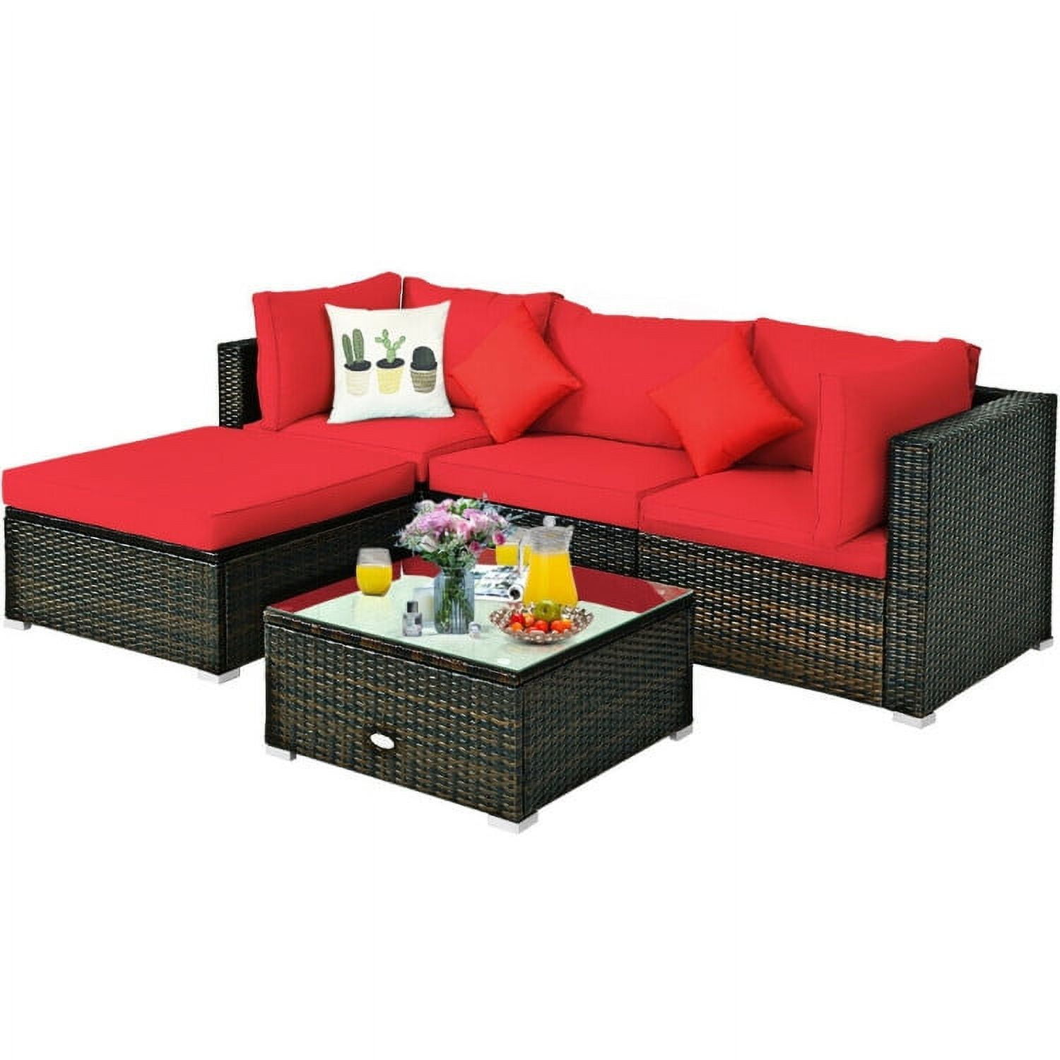 Aimee Lii 5 Pcs Outdoor Patio Rattan Furniture Set Sectional Conversation with Cushions, Outdoor Patio Set, Red Aimee Lii 5 Pcs Outdoor Patio Rattan Furniture Set Sectional Conversation with Cushions, Outdoor Patio Set, Red