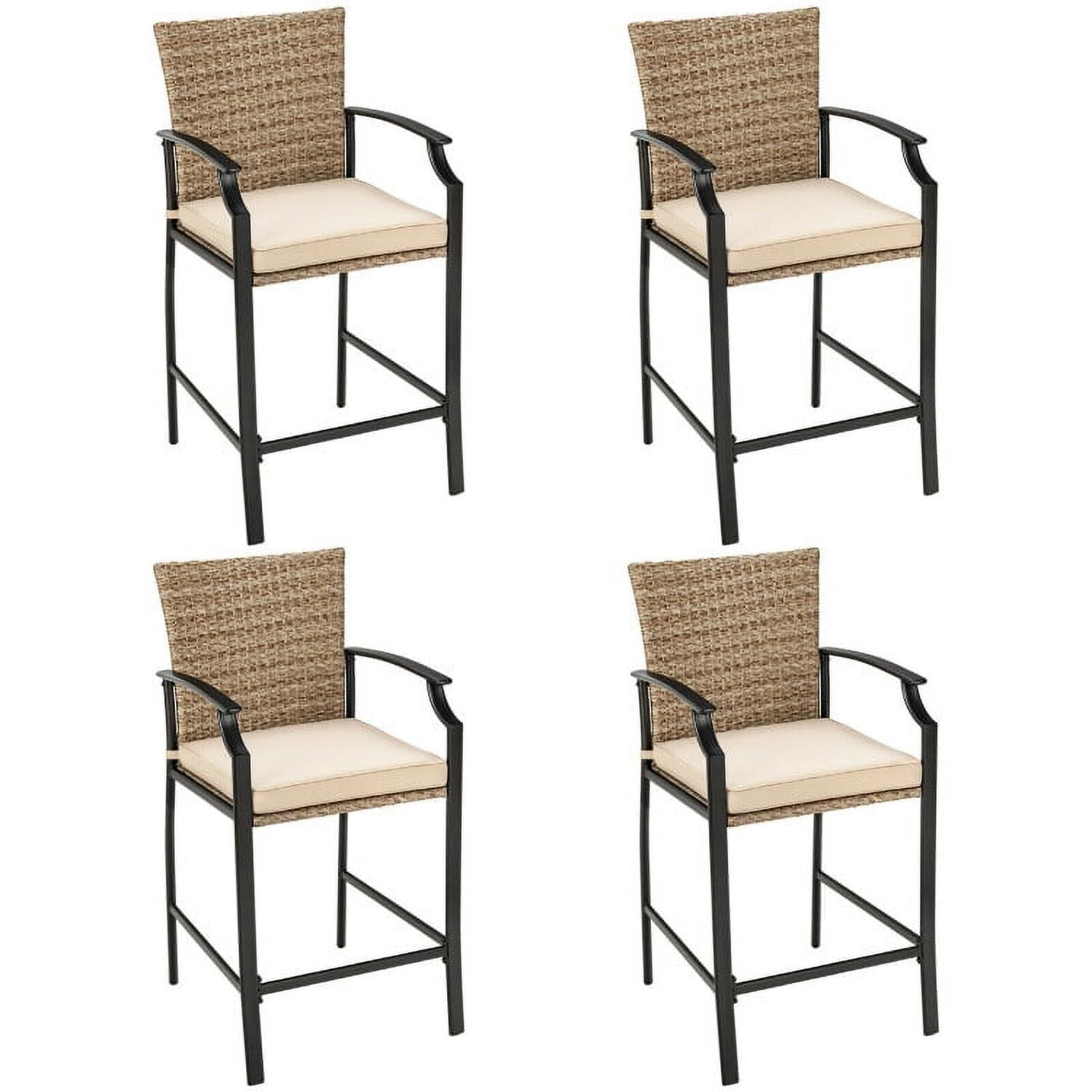 Aimee Lii 5 Pieces Outdoor Rattan Bistro Bar Stool Table Set with Cushions, Outdoor Patio Furniture