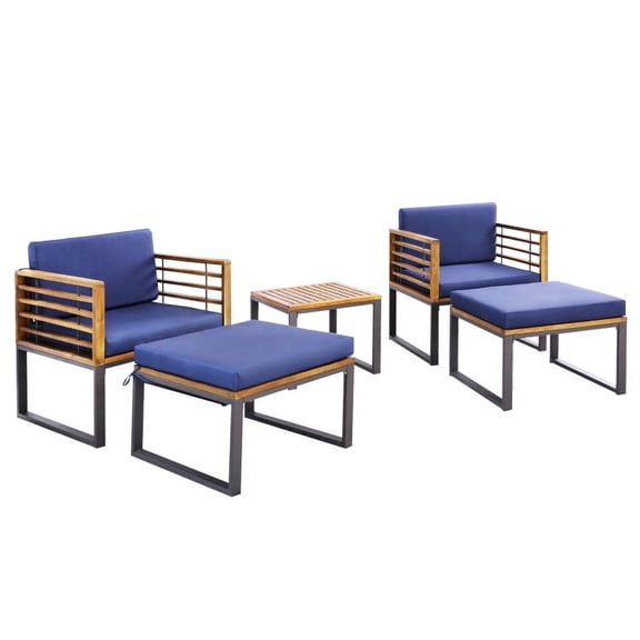 Aimee Lii 5 Pieces Patio Acacia Wood Conversation Set with Cushioned, Patio Table and Chairs Set, Outdoor Patio Set, Navy
