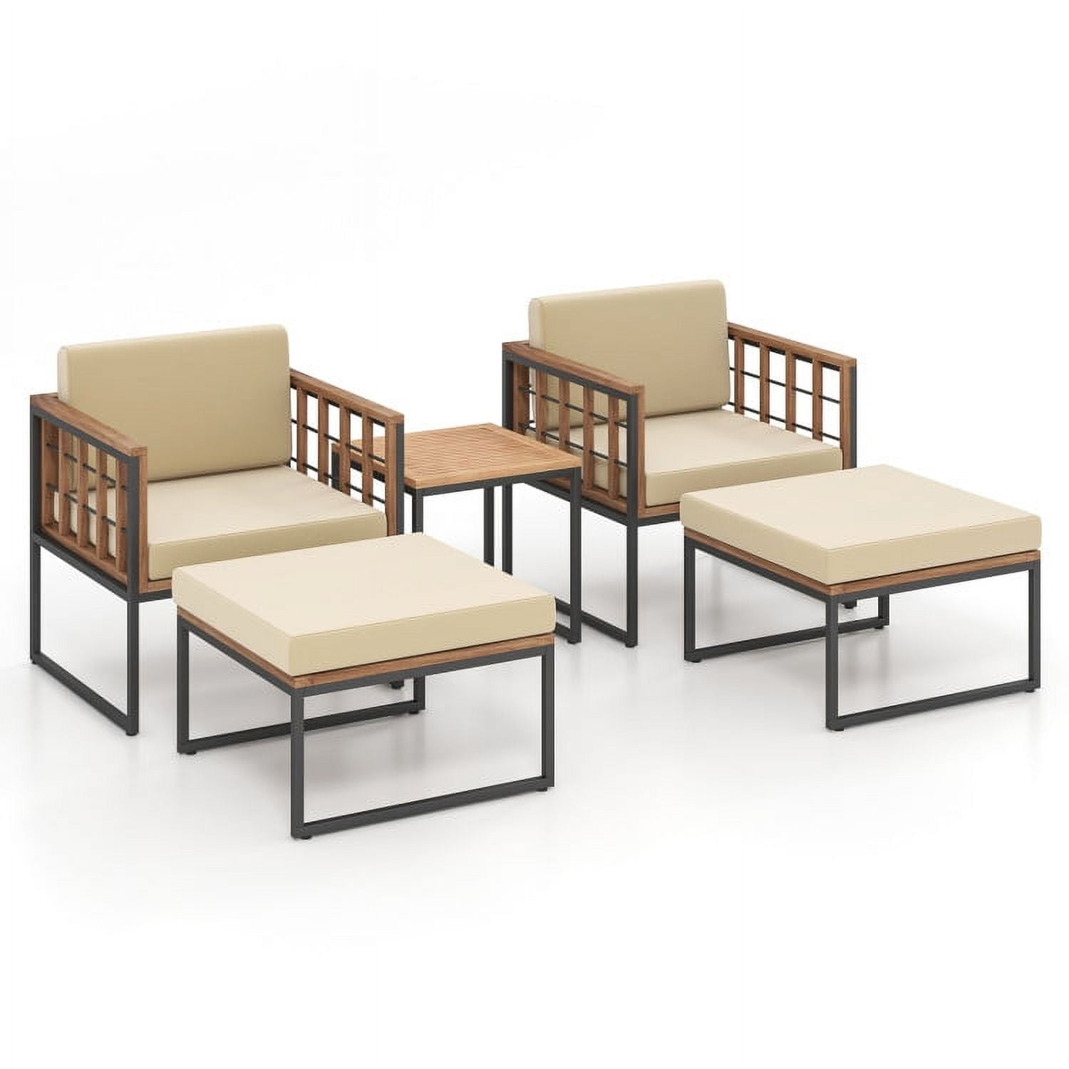 Aimee Lii 5 Pieces Patio Chair Set Acacia Wood Outdoor Sofa Set with Soft Cushions, Outdoor Patio Furniture Sets, Beige Aimee Lii 5 Pieces Patio Chair Set Acacia Wood Outdoor Sofa Set with Soft Cushions, Outdoor Patio Furniture Sets, Beige