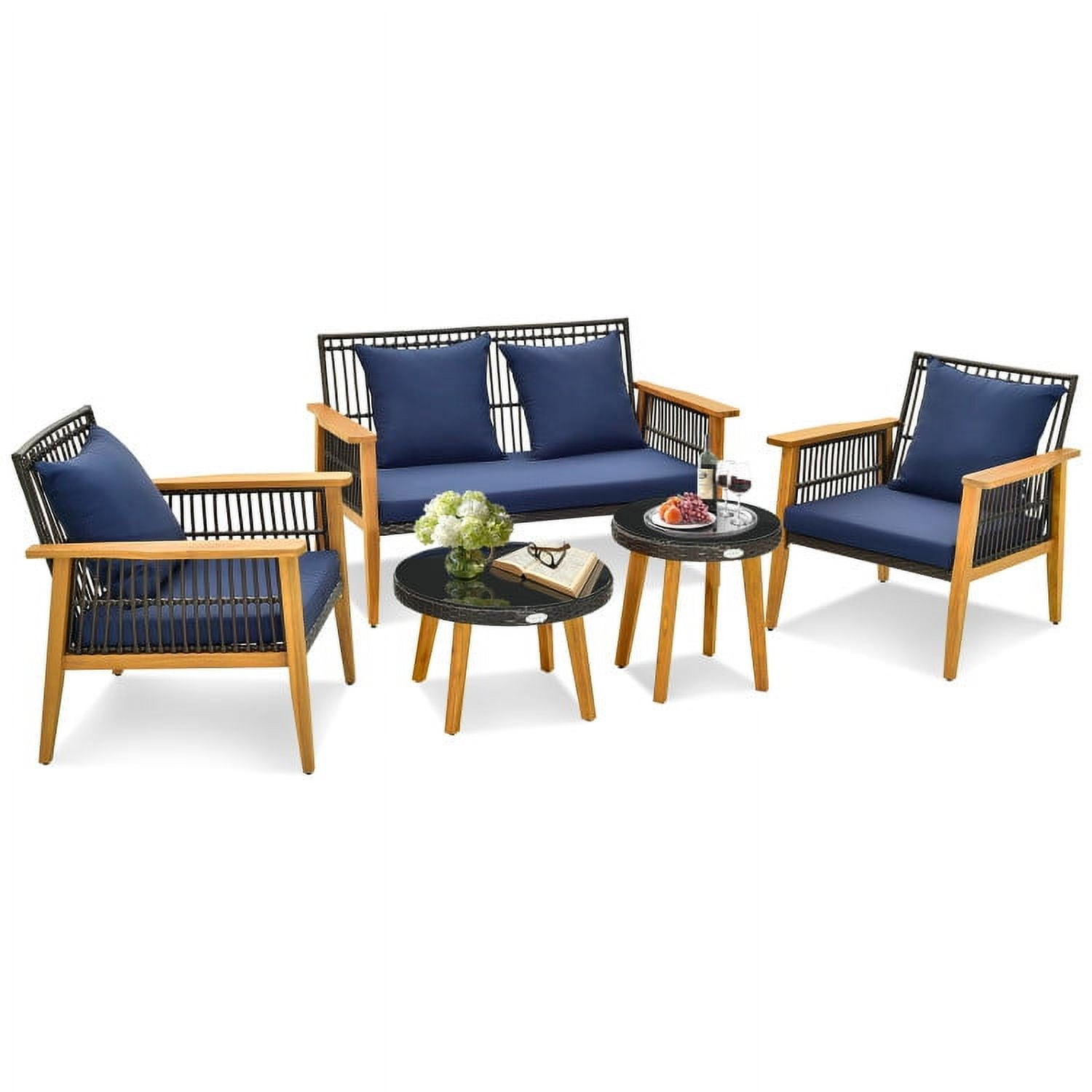 Aimee Lii 5 Pieces Patio Conversation Furniture Set, Outdoor Patio Set with 2 Coffee Tables for Backyard Poolside, Navy