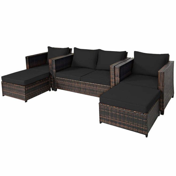 Aimee Lii 5 Pieces Patio Cushioned Rattan Furniture Set, Rattan Outdoor Furniture, Black Aimee Lii 5 Pieces Patio Cushioned Rattan Furniture Set, Rattan Outdoor Furniture, Black