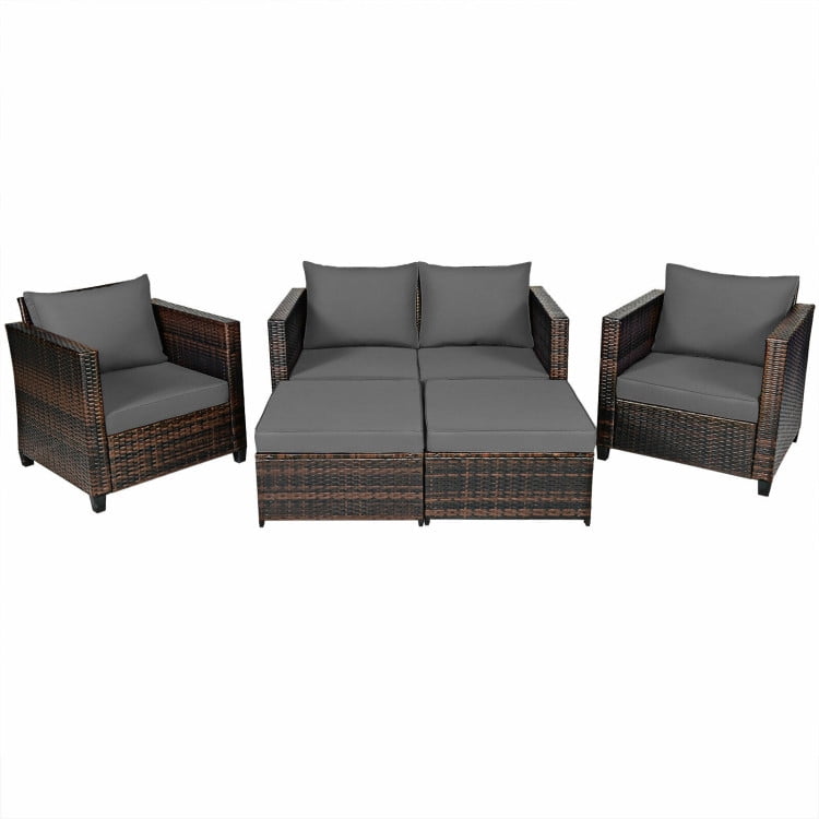 Aimee Lii 5 Pieces Patio Cushioned Rattan Furniture Set, Rattan Outdoor Furniture, Gray Aimee Lii 5 Pieces Patio Cushioned Rattan Furniture Set, Rattan Outdoor Furniture, Gray