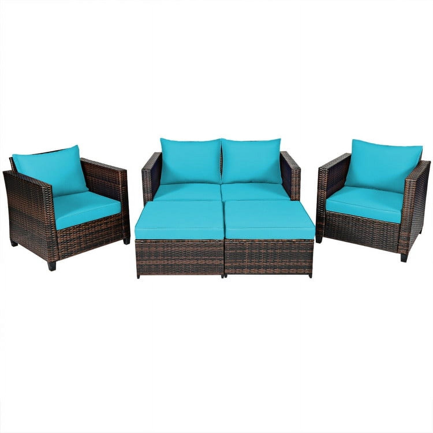 Aimee Lii 5 Pieces Patio Cushioned Rattan Furniture Set, Rattan Outdoor Furniture, Turquoise Aimee Lii 5 Pieces Patio Cushioned Rattan Furniture Set, Rattan Outdoor Furniture, Turquoise