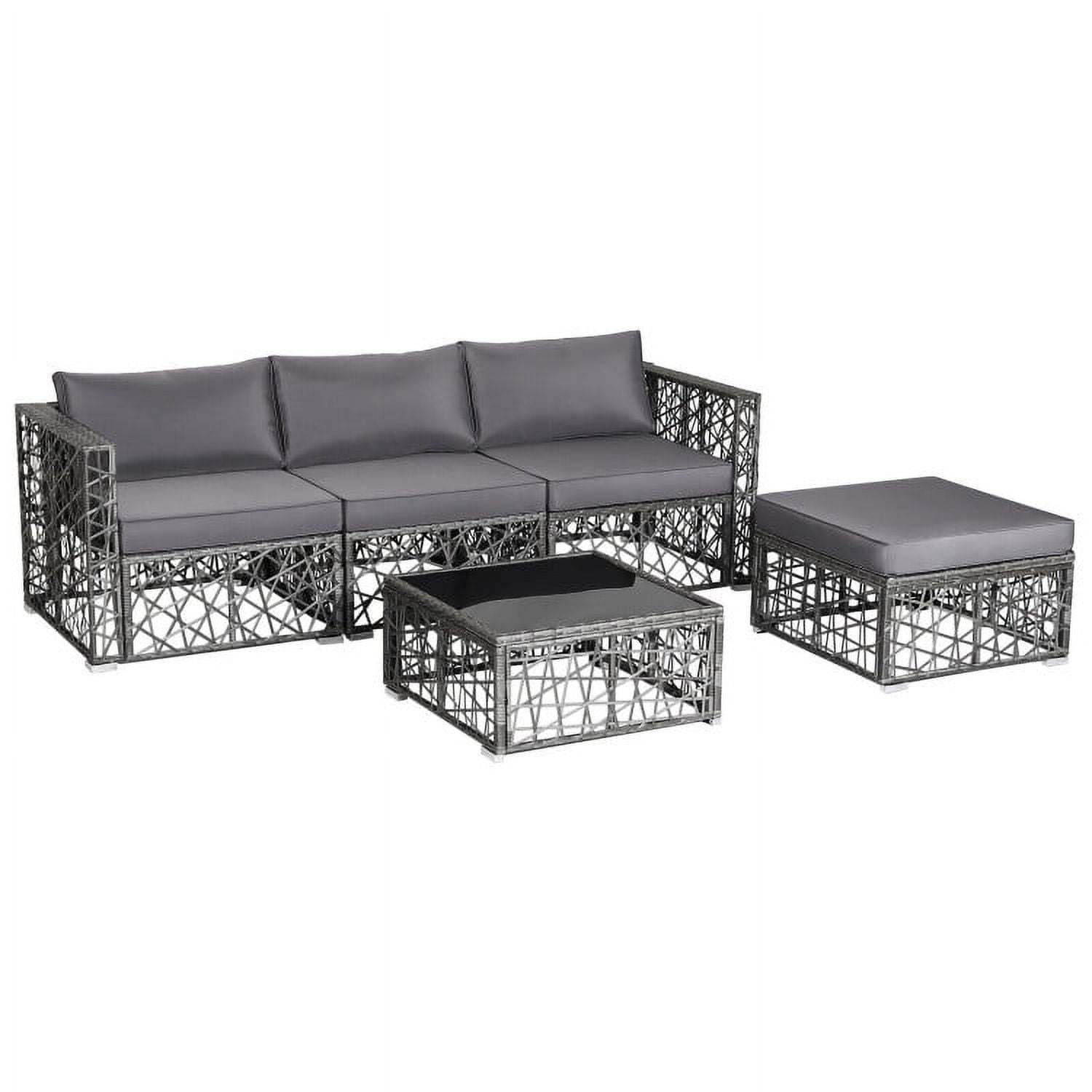 Aimee Lii 5 Pieces Patio PE Rattan Wicker Sofa Furniture Set, Outdoor Patio Set, Gray Aimee Lii 5 Pieces Patio PE Rattan Wicker Sofa Furniture Set, Outdoor Patio Set, Gray