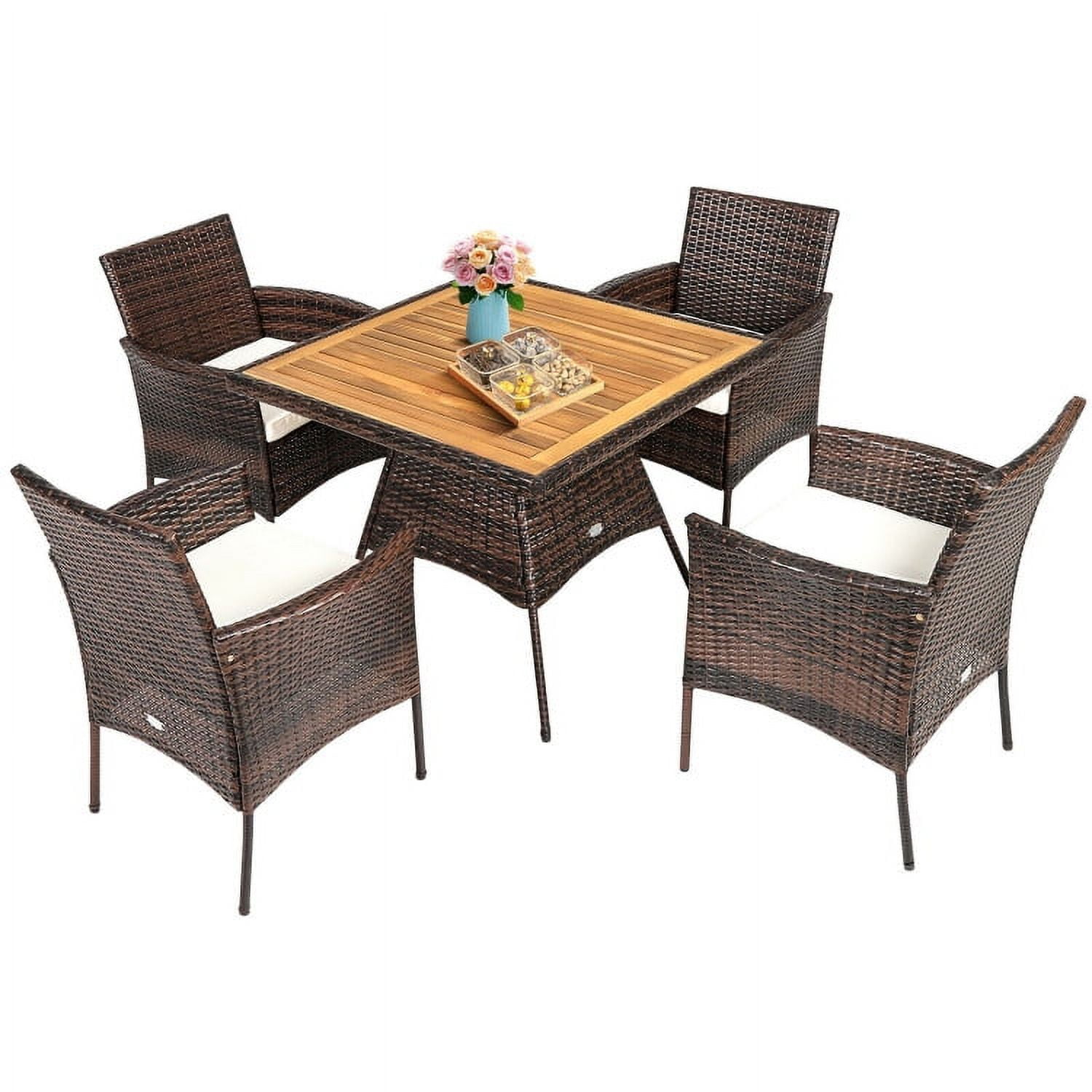 Aimee Lii 5 Pieces Patio Rattan Dining Furniture Set with Arm Chair and Wooden Table Top, Outdoor Patio Furniture
