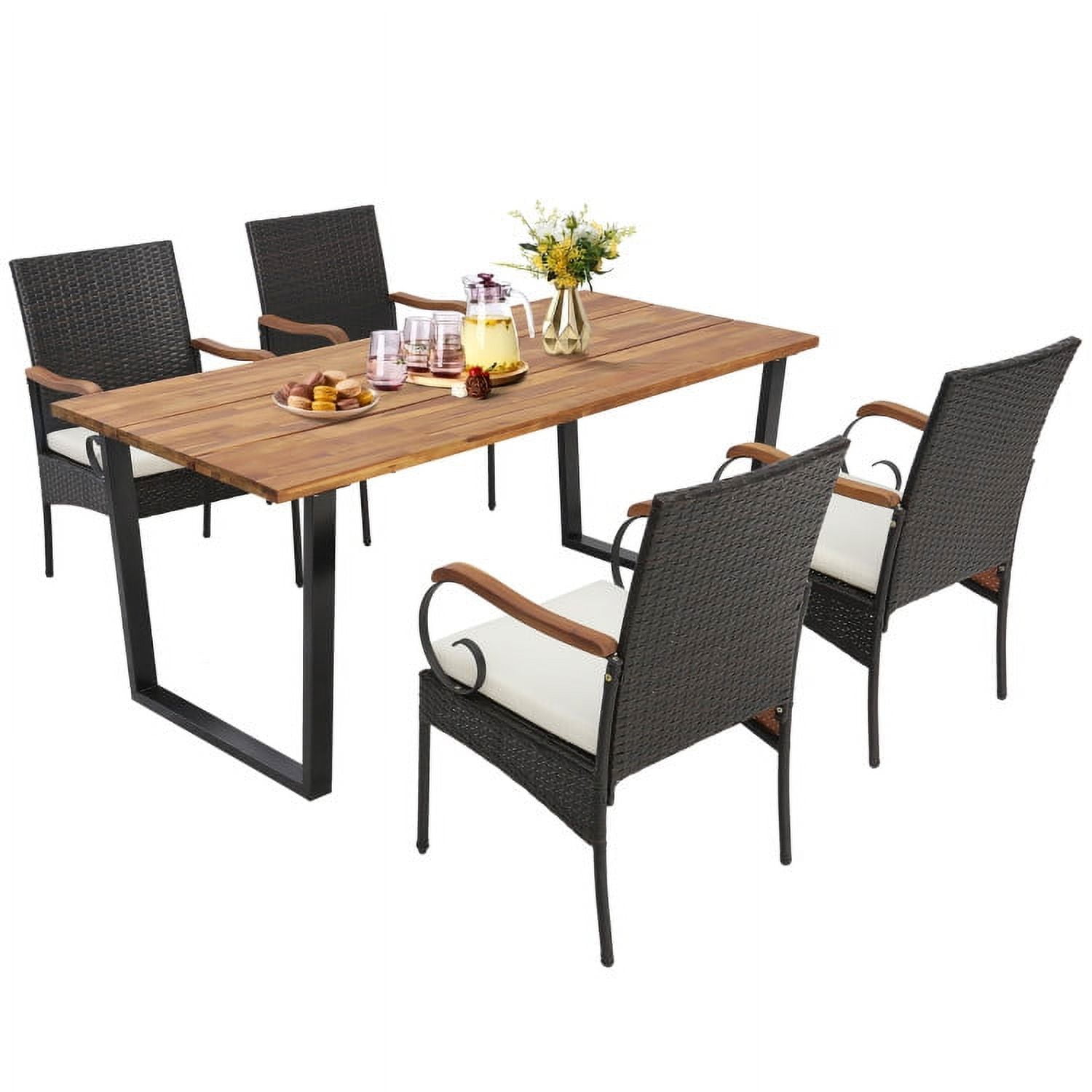 Aimee Lii 5 Pieces Patio Rattan Dining Set with Umbrella Hole for Poolside Backyard, Outdoor Patio Furniture