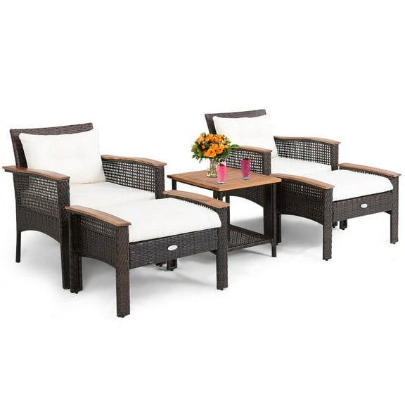 Aimee Lii 5 Pieces Patio Rattan Furniture Set with Acacia Wood Tabletop, Outdoor Patio Furniture