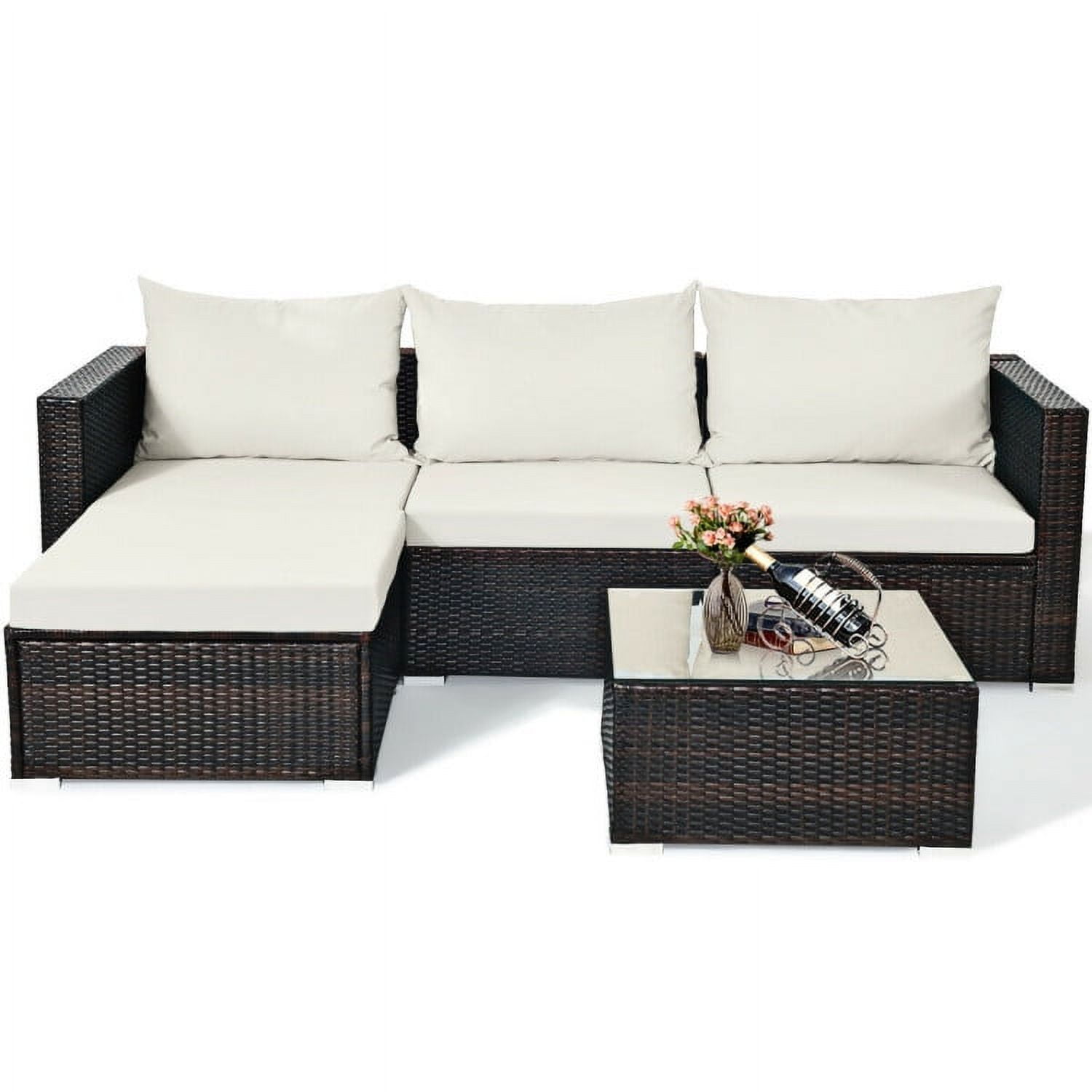 Aimee Lii 5 Pieces Patio Rattan Sectional Furniture Set with Cushions and Coffee Table, Outdoor Deck Furniture, Off White Aimee Lii 5 Pieces Patio Rattan Sectional Furniture Set with Cushions and Coffee Table, Outdoor Deck Furniture, Off White