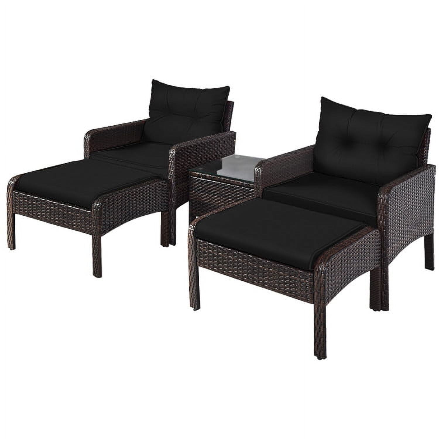 Aimee Lii 5 Pieces Patio Rattan Sofa Ottoman Furniture Set with Cushions, Outdoor Patio Furniture, Black