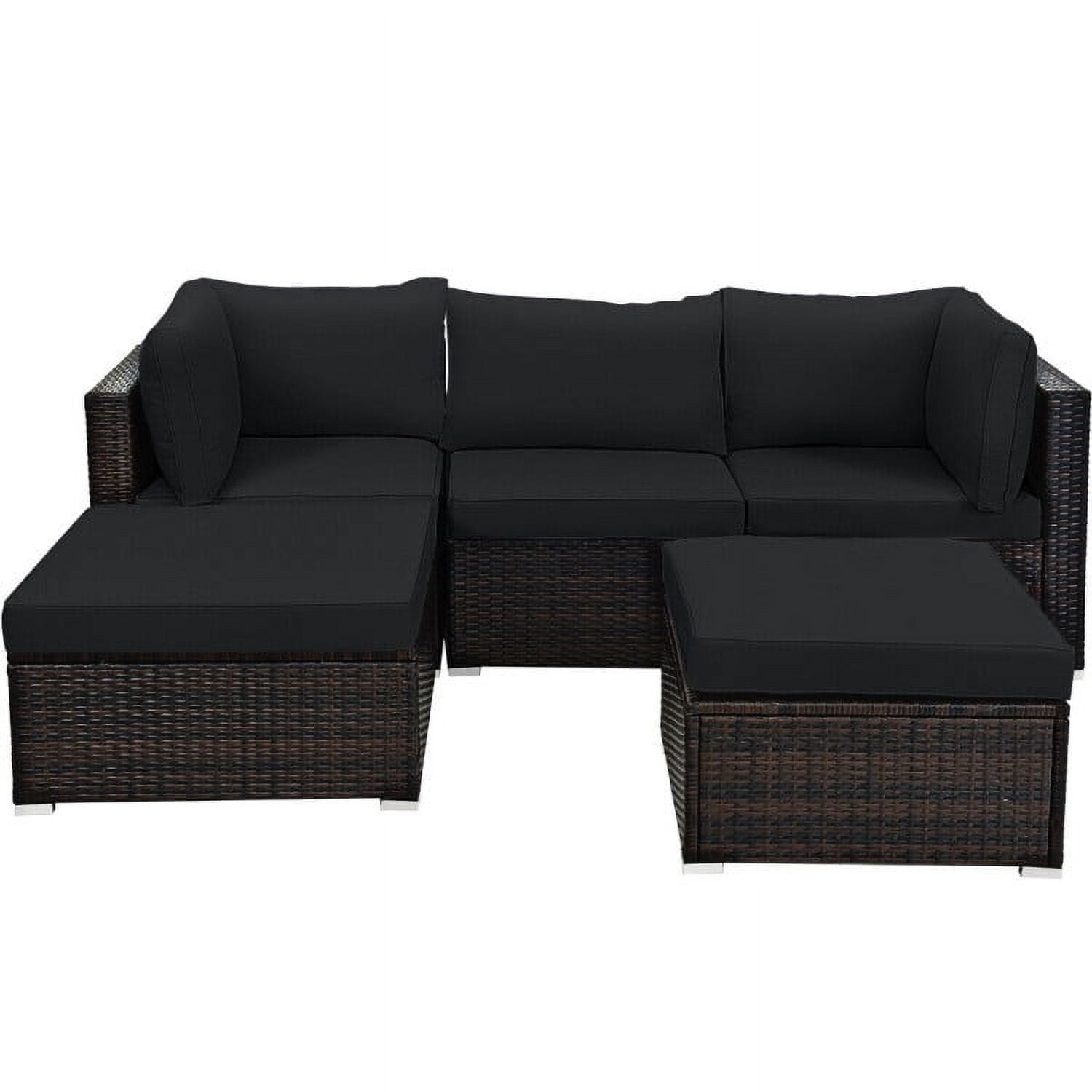 Aimee Lii 5 Pieces Patio Sectional Rattan Furniture Set with Ottoman Table, Outdoor Patio Set, Black Aimee Lii 5 Pieces Patio Sectional Rattan Furniture Set with Ottoman Table, Outdoor Patio Set, Black