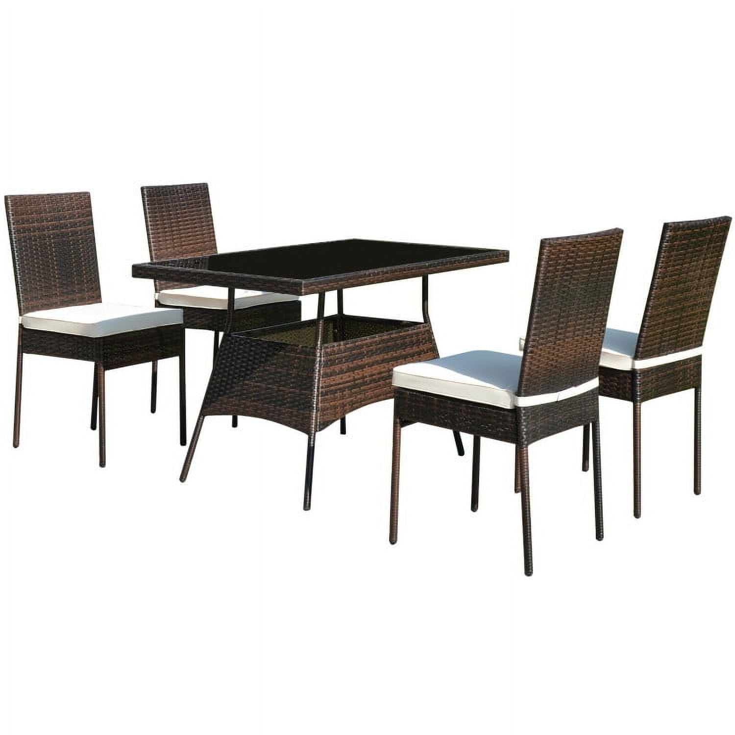 Aimee Lii 5 Pieces Rattan Dining Set Glass Table High Back Chair, Outdoor Patio Furniture