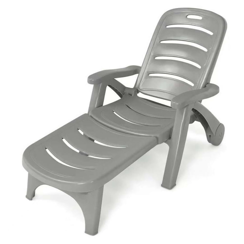 Aimee Lii 5 Position Adjustable Folding Lounger Chaise Chair on Wheels, Patio Loungers, Gray