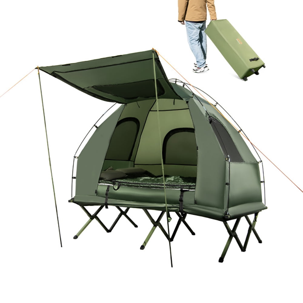 Aimee Lii 5-in-1 2-Person Foldable Outdoor Camping Tent Cot with Air Mattress and Sleeping Bag, Outdoor Portable Tent for Camping, Traveling, Hiking-Green