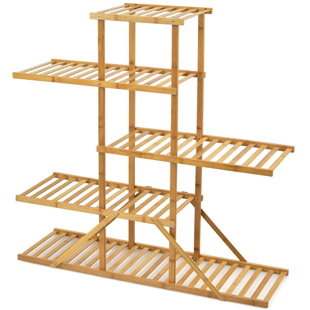 Aimee Lii 5-tier 10 Potted Bamboo Plant Stand, Tall Plant Stand Indoor Outdoor, Unique Design for Interior Decoration, Stable and Space-Saving, Natural