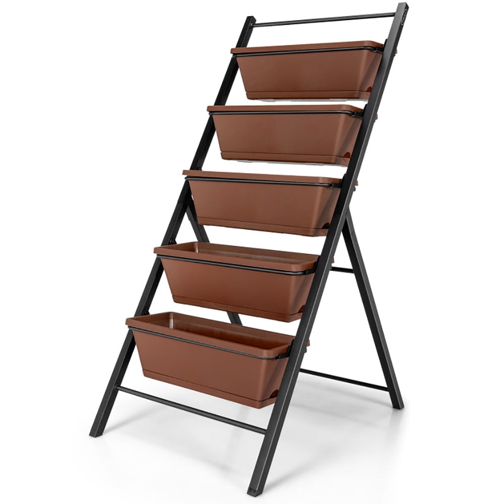 Aimee Lii 5-tier Vertical Garden Planter Box Elevated Raised Bed with 5 Container, Vertical Garden Planter, Tiered Planters for Outdoor Plants, Brown