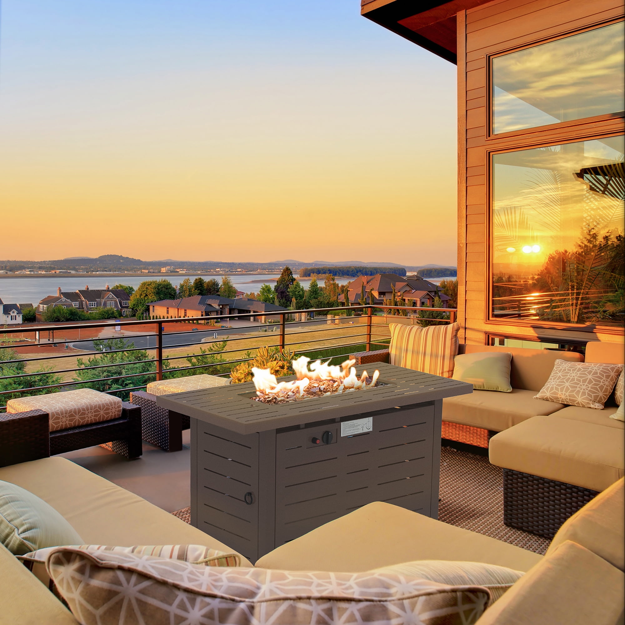 Aimee Lii 50,000 BTU Auto-Ignition Rectangular Gas Firepit, 42" Outdoor Propane Gas Fire Pit Table with Slat Tabletop, Lid, Lava Rocks, Rain Cover, Brown Aimee Lii 50,000 BTU Auto-Ignition Rectangular Gas Firepit, 42" Outdoor Propane Gas Fire Pit Table with Slat Tabletop, Lid, Lava Rocks, Rain Cover, Brown