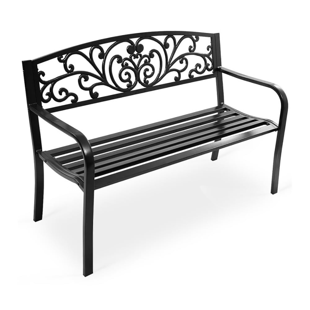 Aimee Lii 50 Inch Patio Park Steel Frame Cast Iron Backrest Bench Porch Chair, Outdoor Patio Furniture
