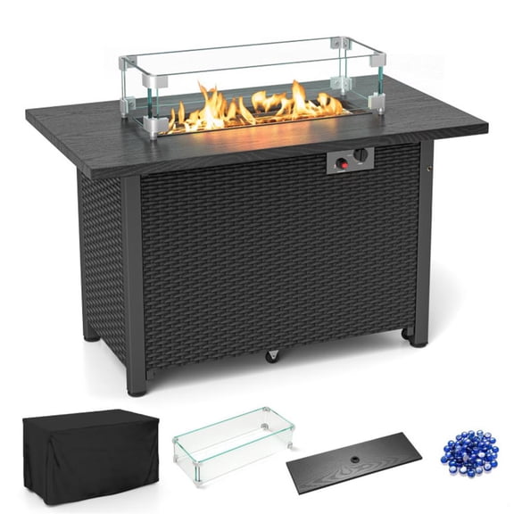 Aimee Lii 50000 BTU 2 Inch ropane Gas Fire Pit Table with Wind Guard and Glass Rocks, Outdoor Patio Furniture for Backyard-Black