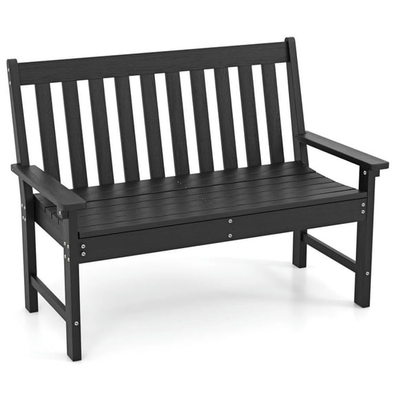 Aimee Lii 52 Inch All-Weather HDPE Outdoor Bench with Backrest and Armrests, Outdoor Patio Furniture for Porch Balcony, Sturdy-Black