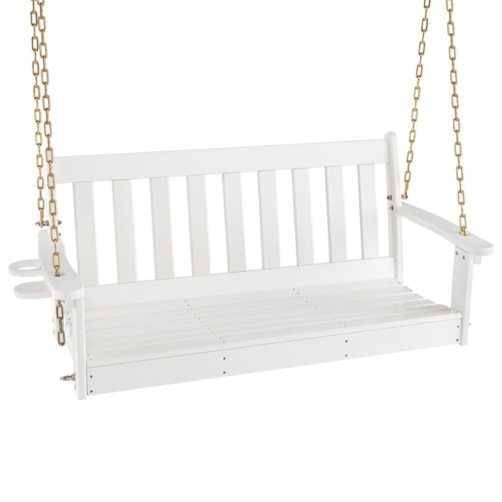 Aimee Lii 54 Inch HDPE Patio Porch Swing with Cup Holder, Outdoor Swing Chair, White
