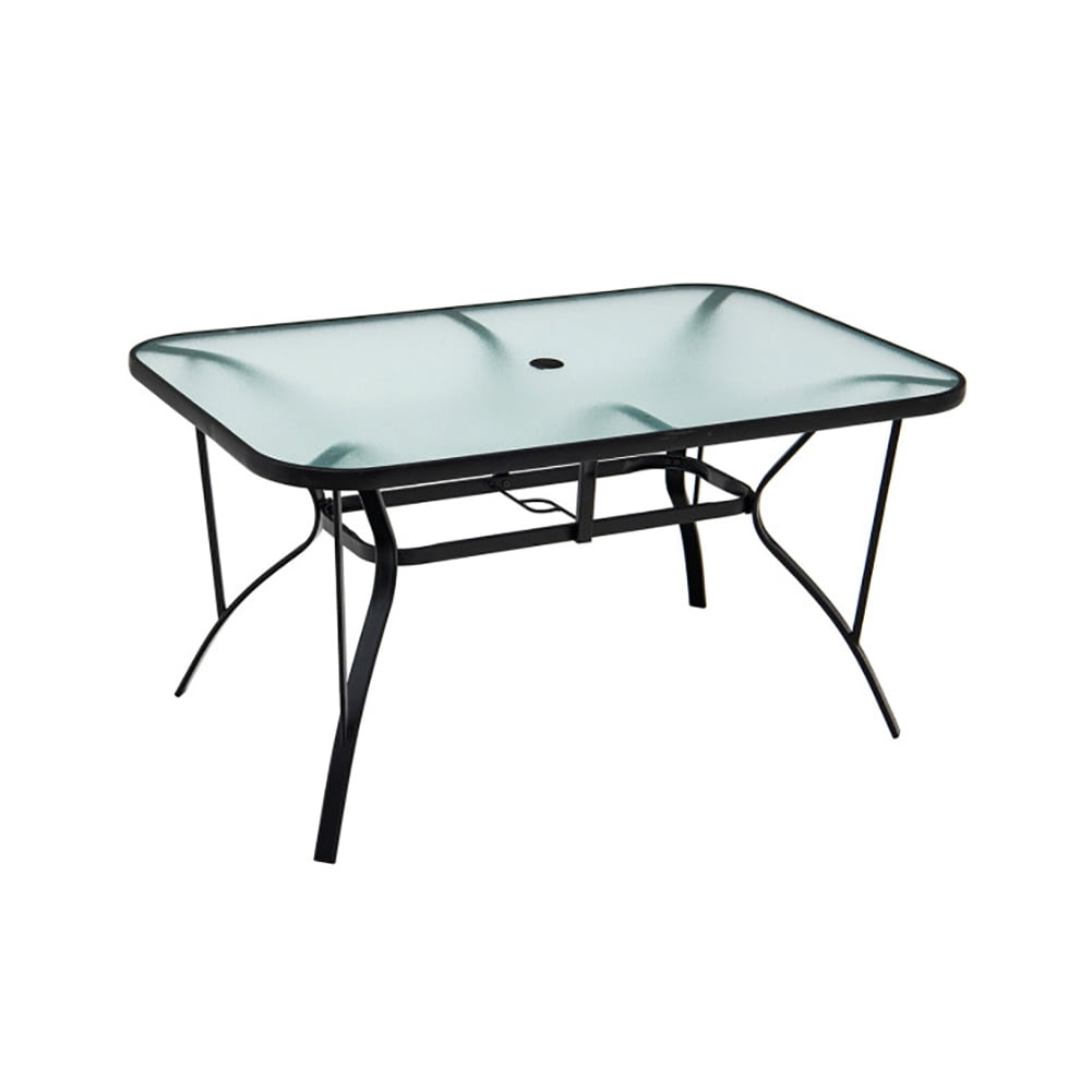 Aimee Lii 55" x 35" Patio Dining Rectangle Tempered Glass Table with Umbrella Hole, Outdoor Patio Furniture Aimee Lii 55" x 35" Patio Dining Rectangle Tempered Glass Table with Umbrella Hole, Outdoor Patio Furniture