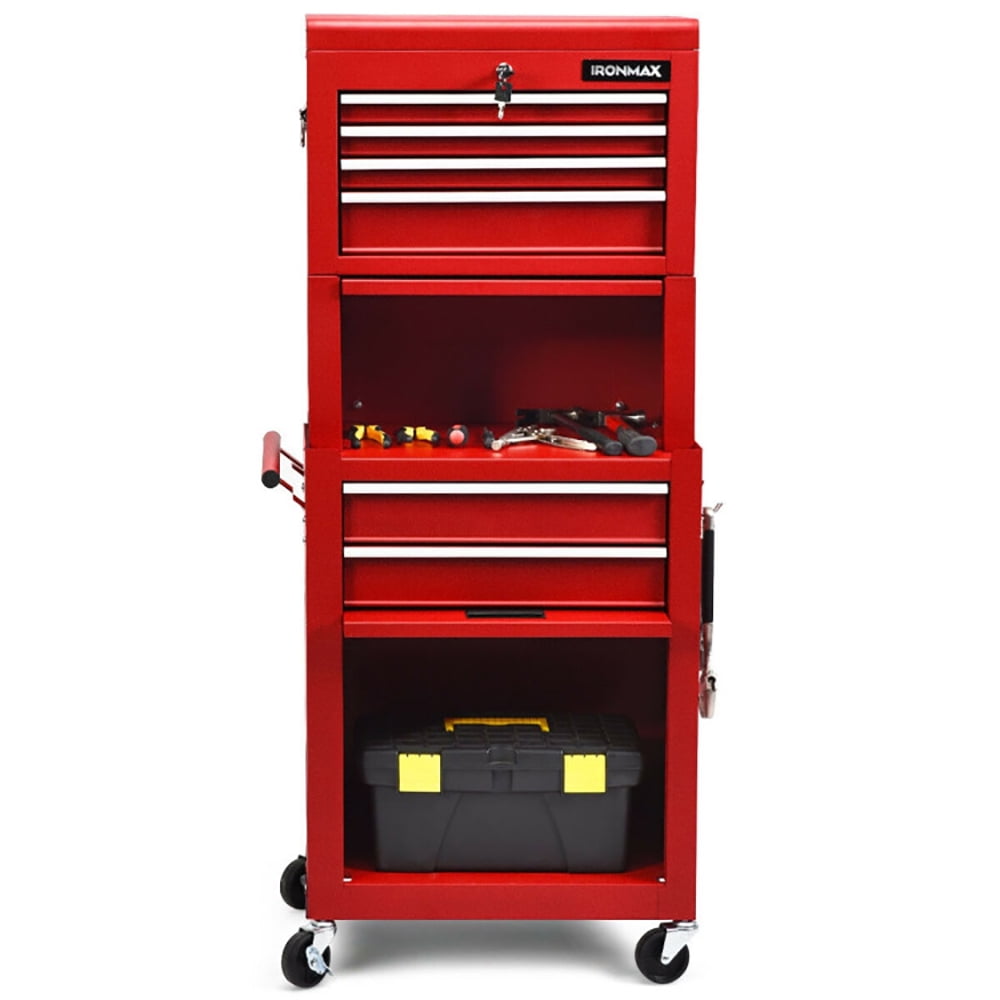 Aimee Lii 6-Drawer Tool Chest with Heightening Cabinet, Garage Workshop Tool Organizer, Red