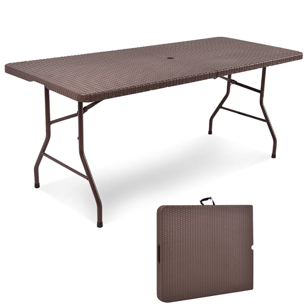 Aimee Lii 6 Feet Folding Portable Rattan Table with Carrying Handle, Outdoor Patio Furniture