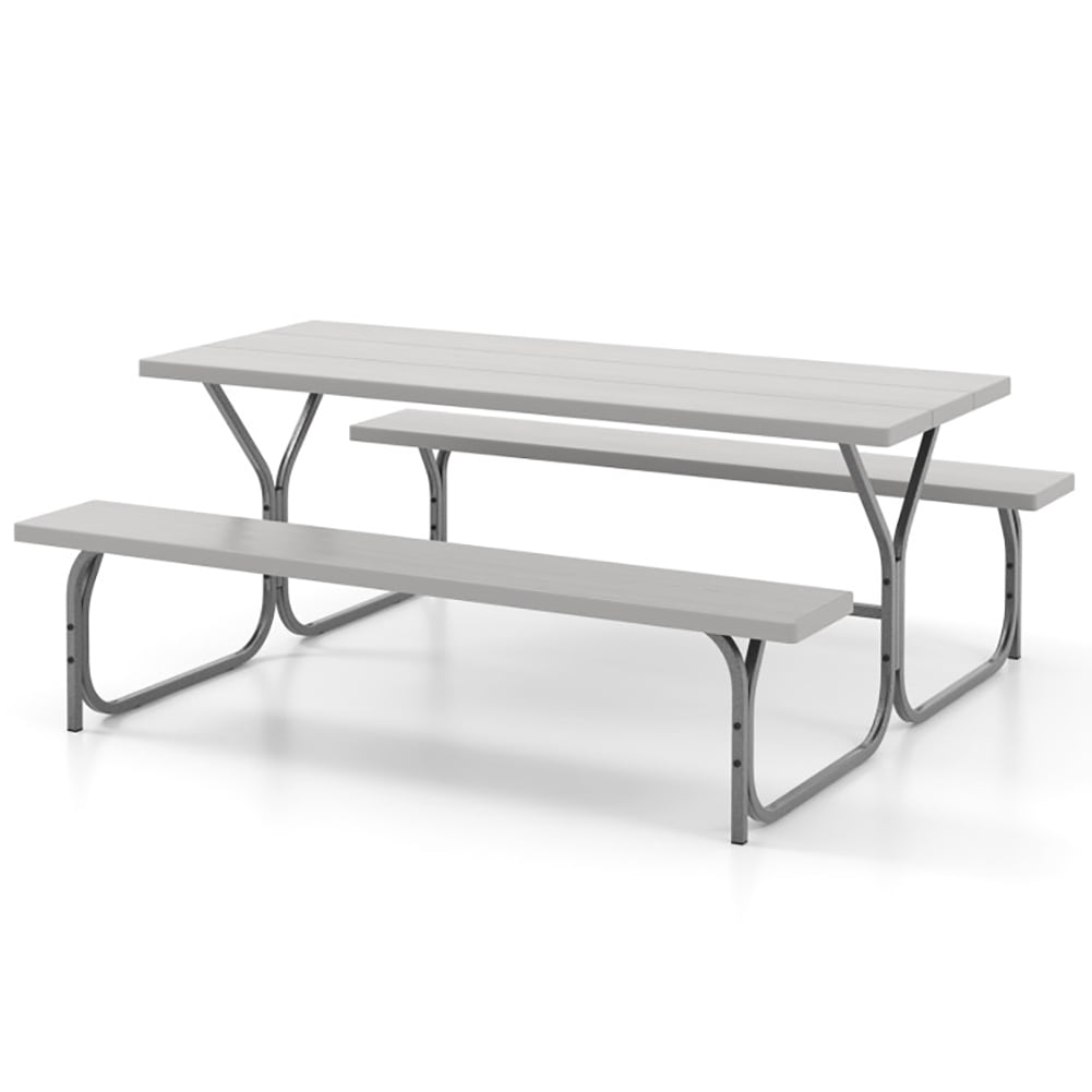 Aimee Lii 6 Feet Picnic Table Bench Set with HDPE Tabletop for 8 Person, Outdoor Patio Furniture, Gray