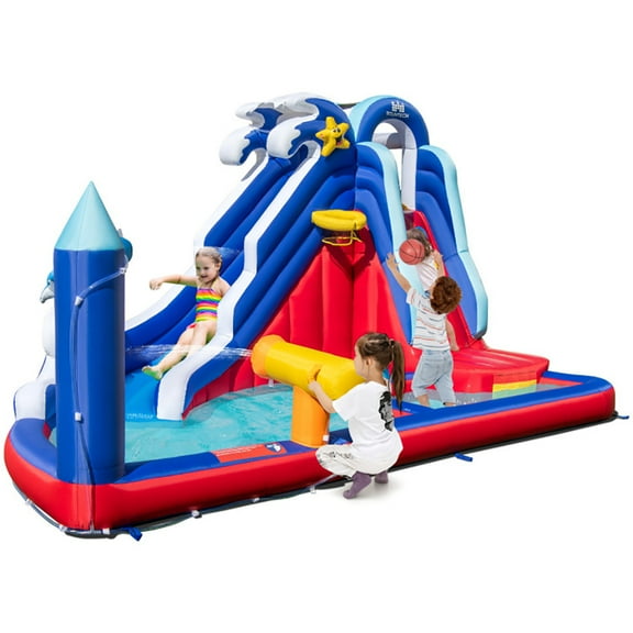 Aimee Lii 6-In-1 Inflatable Water Park with Climbing Wall Splash Pool (Without Blower), Bounce House Water Slide for Kids 3-10