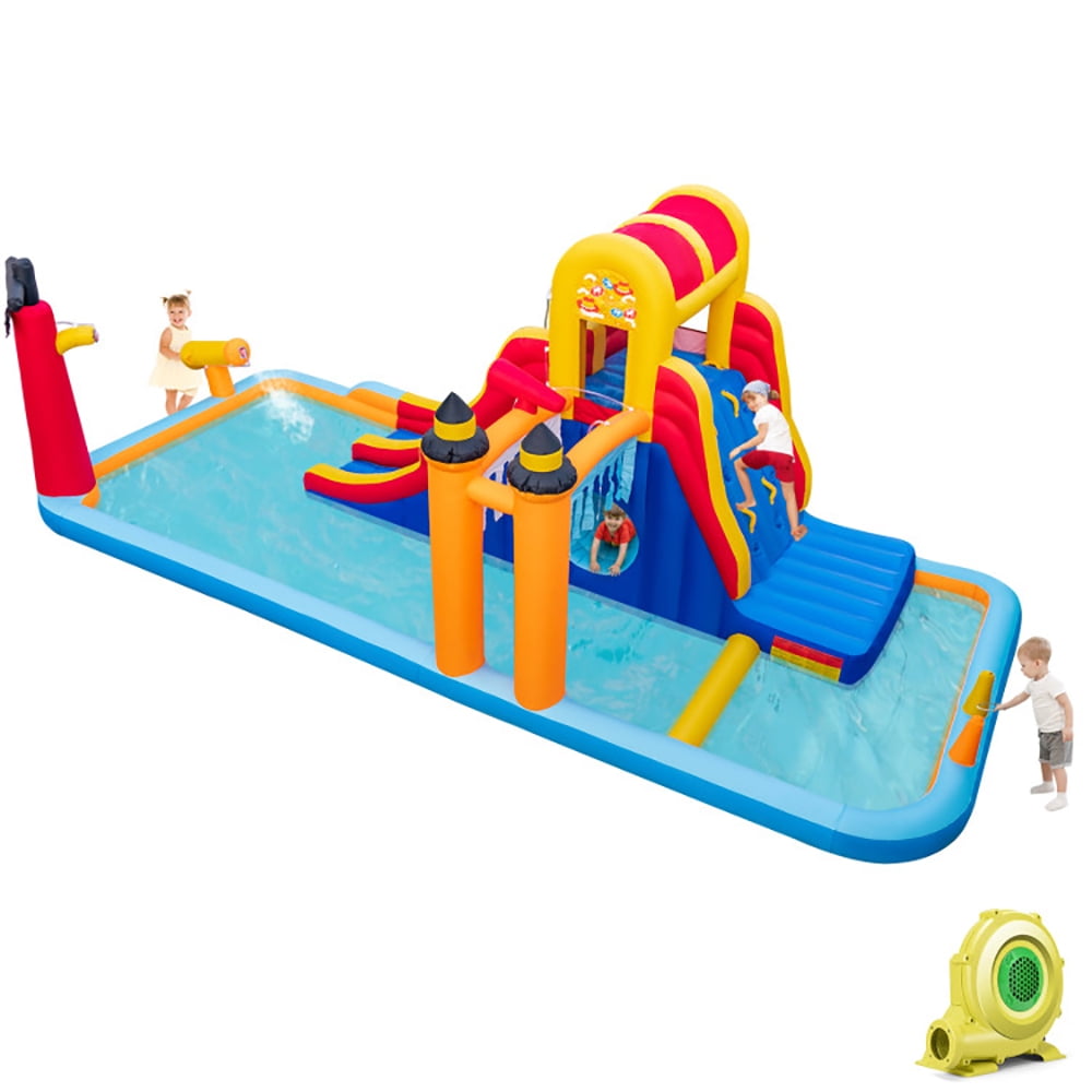 Aimee Lii 6-In-1 Inflatable Water Slide with Dual Slides Climbing Wall and Cave Crawling Game with 950W Blower, Playhouse for Kids Outdoor