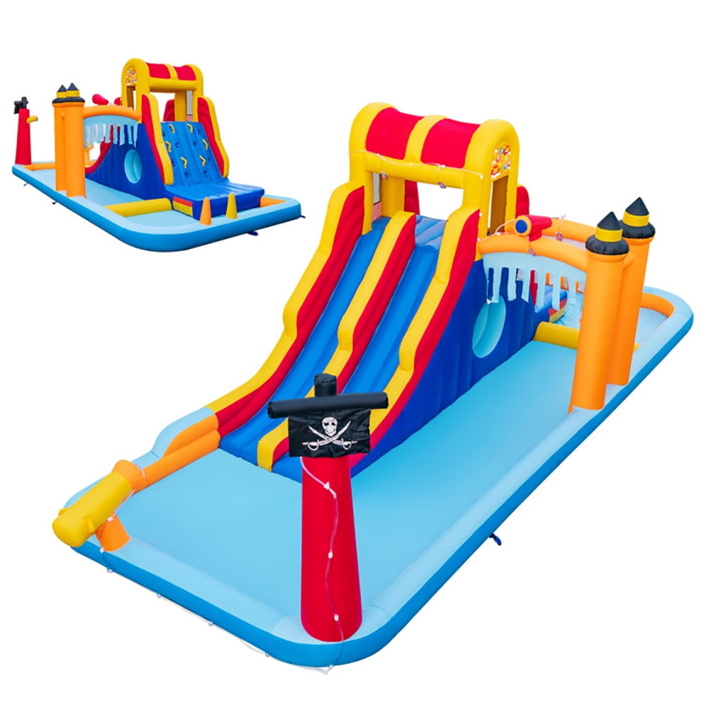 Aimee Lii 6-In-1 Inflatable Water Slide with Dual Slides and Cave Crawling Game without Blower, Playhouse for Kids Outdoor