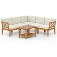 thumbnail image 1 of Aimee Lii 6 Pieces Acacia Wood Patio Furniture Set with Cushions and 2-Tier Coffee Table, Outdoor Patio Furniture for Pool Deck Backyard, Sturdy-White, 1 of 10
