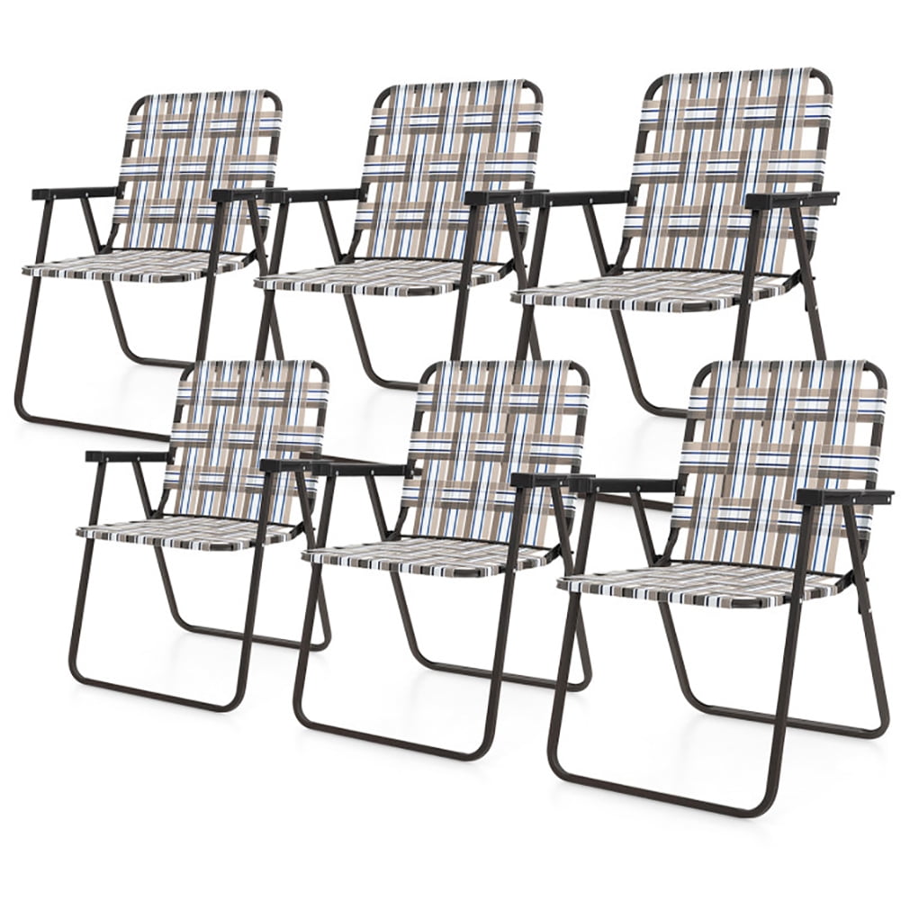 Aimee Lii 6 Pieces Folding Beach Chair Camping Lawn Webbing Chair, Patio Dining Chairs, Brown