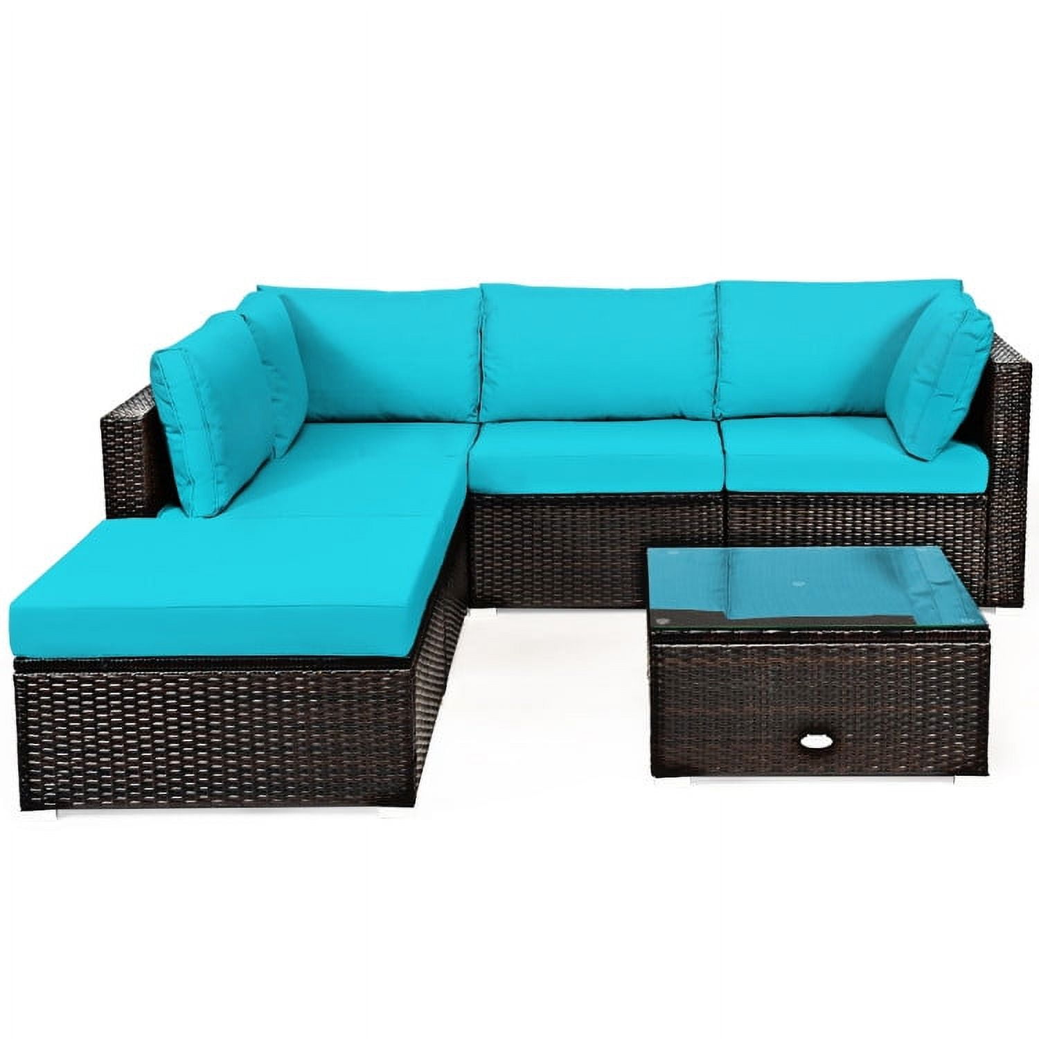 Aimee Lii 6 Pieces Outdoor Patio Rattan Furniture Set Sofa Ottoman, Outdoor Deck Furniture, Turquoise