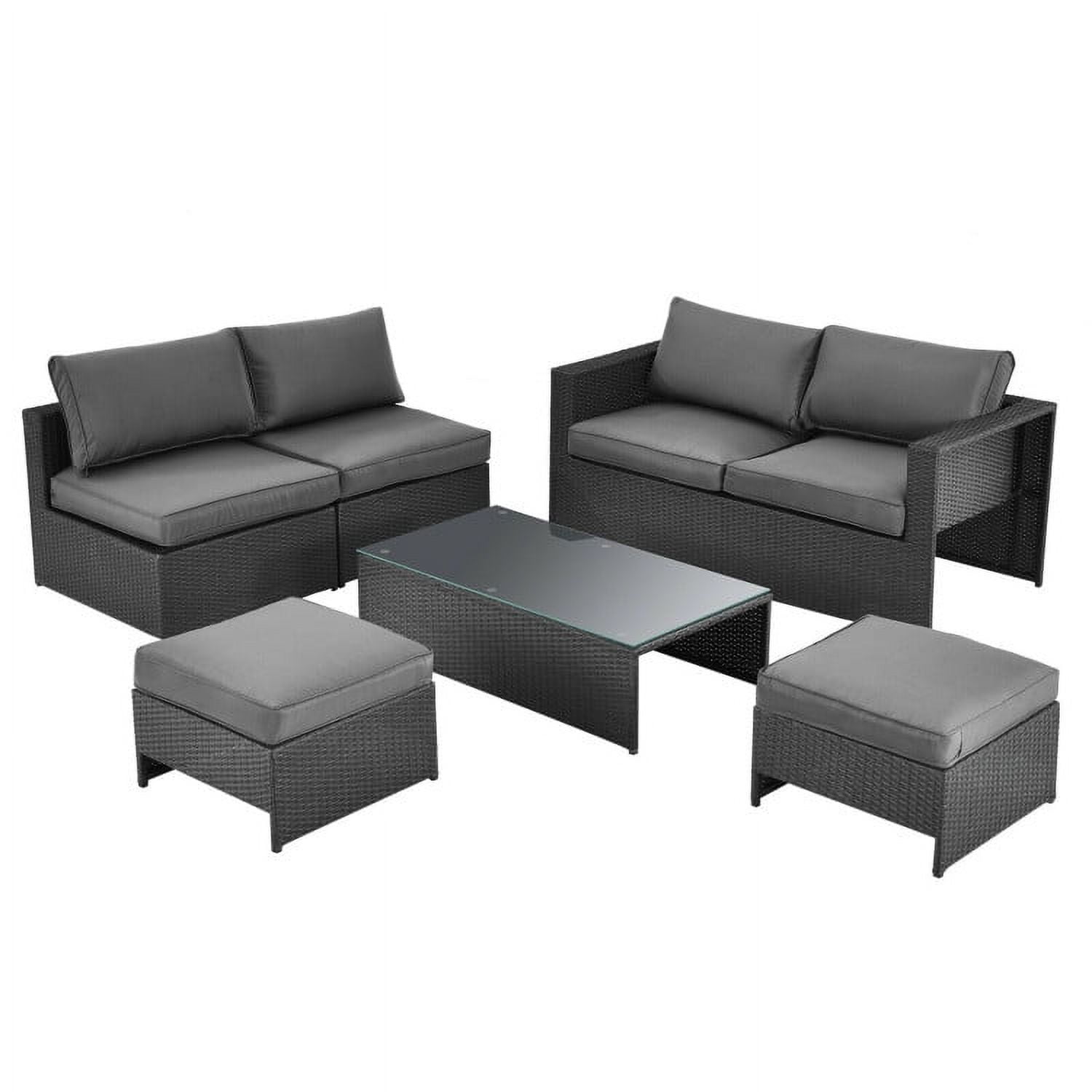 Aimee Lii 6 Pieces Patio Rattan Furniture Set with Glass Table and Cushioned Seat, Outdoor Patio Set, Gray Aimee Lii 6 Pieces Patio Rattan Furniture Set with Glass Table and Cushioned Seat, Outdoor Patio Set, Gray