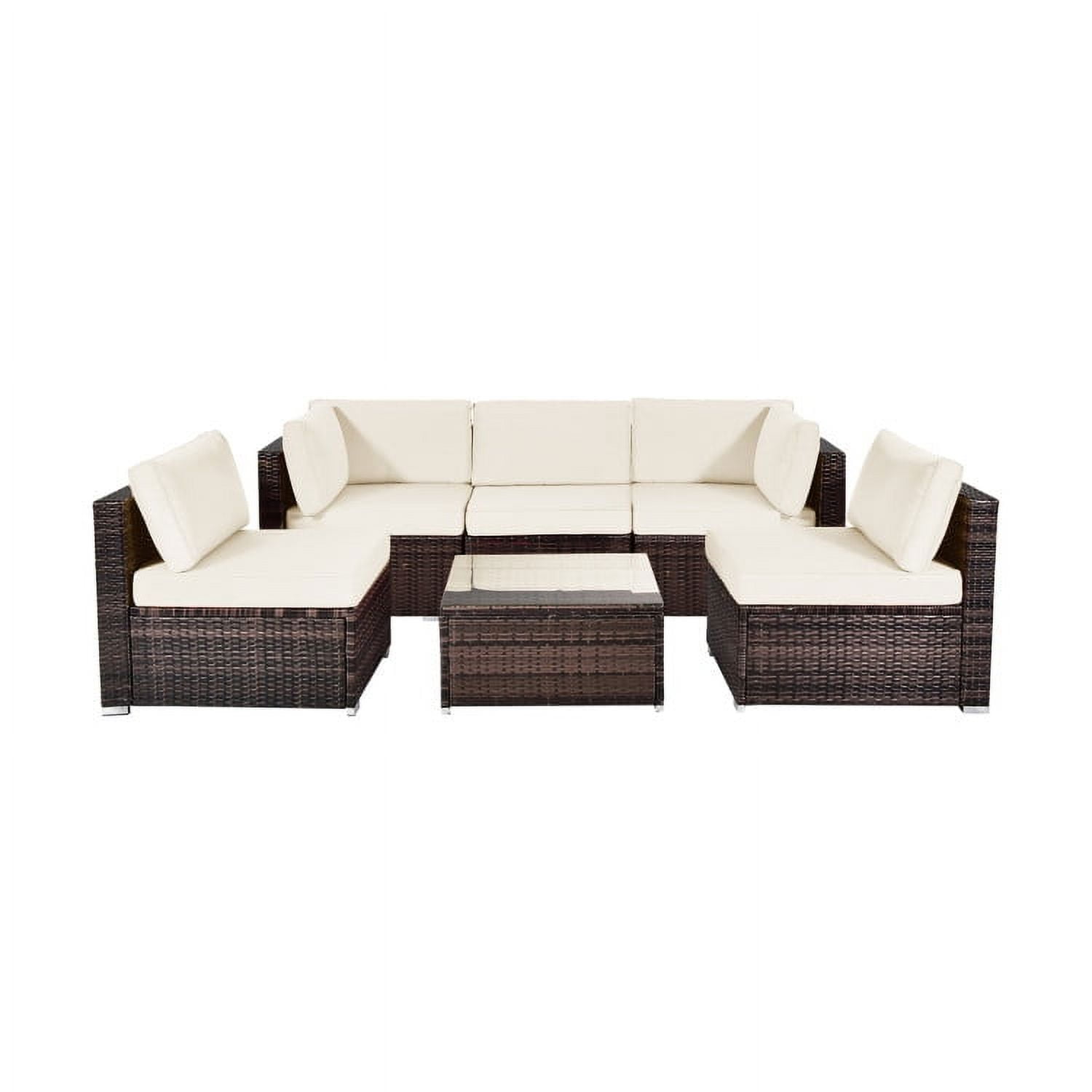 Aimee Lii 6 Pieces Patio Rattan Sectional Furniture Set with Cushions and Coffee Table, Outdoor Deck Furniture, White