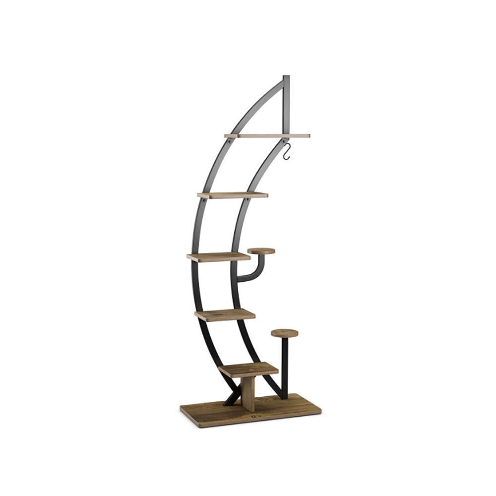 Aimee Lii 6 Tier 9 Potted Metal Plant Stand Holder Display Shelf with Hook, Tall Plant Stand Indoor Outdoor, Stable and Space-Saving, Natural